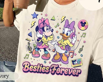 Retro Minnie and Daisy Besties 90s Memphis Matching Shirt, Disney Bestie Old School Style Shirt, Disneyland Girl Trip, Best Friend Gift Tee