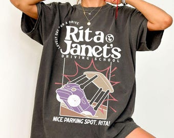 Vintage Rita & Janets Fahrschule Komfort Farben Shirt, lustiges Fahrschule Shirt, Autounfall Humor T-Shirt, Fahrlehrer Geschenk