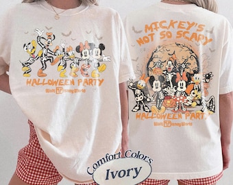 2 Sided Retro Mickey's Not So Scary Halloween Comfort Colors Shirt, Disney Halloween Party 2026 Skeleton, Disney Halloween Family Matching