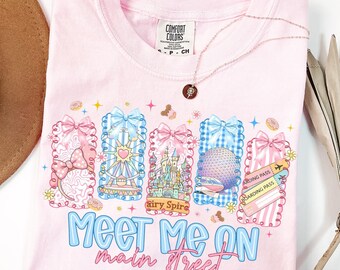 Treffen Sie mich auf der Hauptstraße Comfort Colors® T-Shirt, Magic Kingdom T-Shirt, Disney Familienreise passendes 2026 Shirt, Main Street Freizeitpark Shirts