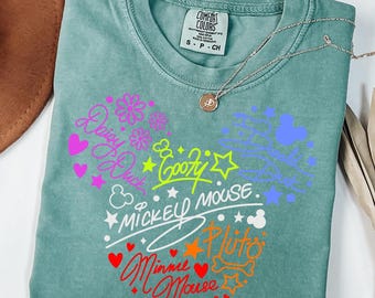 Disney Mickey & Friends Signature Shirt, Checkered Mickey and Friends T-shirt, Disneyland Family Summer Vacation Sweatshirt, Comfort Colors®