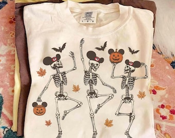 Retro Dancing Skeletons Disney Halloween Shirt, Mickey Ears Pumpkin Spooky Tee, Mickeys Not So Scary Halloween Party Shirt, Fall Autumn