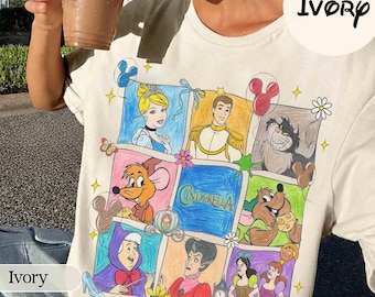Comfort Colors Disney Cinderella Princess Shirt, Fairy Godmother Tee, Prince Charming Gus Jaq mouse T-shirt, Mickey Balloon, WDW Trip Gifts