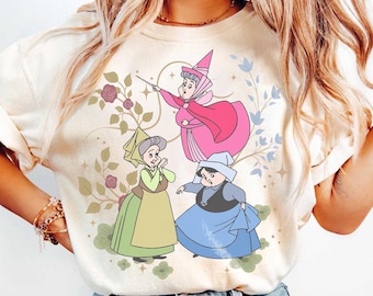 Retro Flora Fauna Merryweather Shirt, Sleeping Beauty Floral Tee, Disney Princess Gift for Her, Magic Kingdom Disneyland Girls Trip Shirt