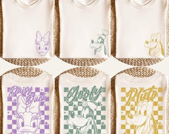 Retro Micky und Freunde Kariertes Hemd, Disneyworld Familienurlaub T-shirts, Disneyland Familien Ausflug Shirt, Magic Kingdom, Comfort Colors®
