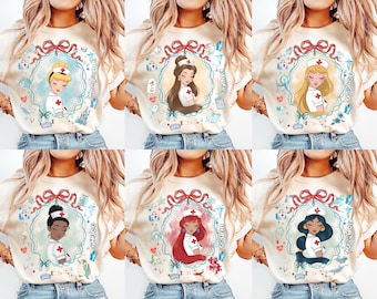 Retro Disney Princess Nurse Shirt, Coquette Bow RN Gift, Nursing Graduate Tee, Disneyland Trip Outfit, Future Nurse Gift, Cute Disney Tee