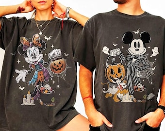 Retro Disney Mickey & Minnie Nightmare Before Christmas Shirt, Jack Sally Inspired Halloween Couple Tee, WDW Spooky Pumpkin Matching Gift