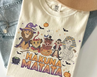 Retro Disney Lion King Hakuna Matata Halloween Shirt, Simba Timon Pumbaa Spooky Tee, Animal Kingdom Matching Shirts, Not So Scary Party