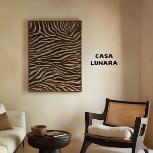 Estampado con textura de rayas de cebra marrones - Arte mural minimalista con estampado de pelo animal (descarga digital)