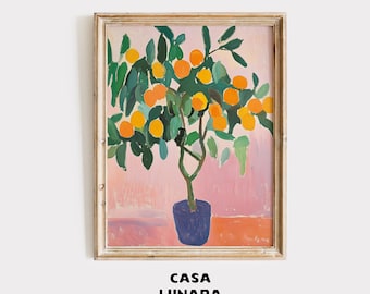 Mediterranean Orange Tree Print - Modern Abstract Citrus Wall Art - Matisse Inspired Digital Download