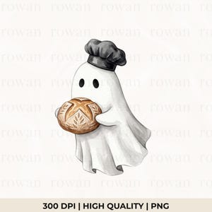 Ghost Baker Surdeg PNG - Söt Halloween Sublimeringsdesign, Akvarell Bröd Clipart, Höstbakning DTF Nedladdning