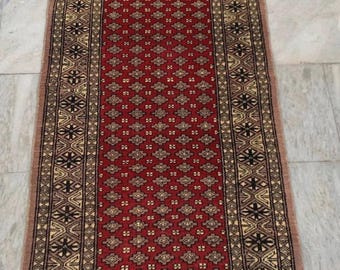 Red Afghan Runner Rug Hand Knotted Wool Hallway Carpet Custom Size