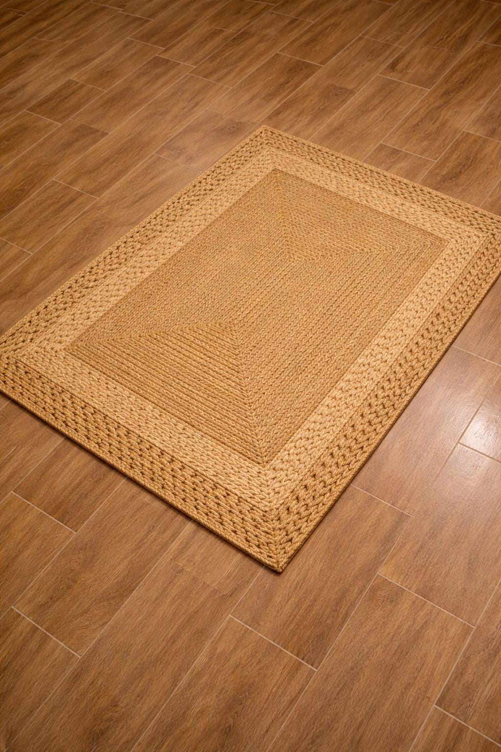 Hand Braided Jute Rug, Natural Boho Area Rug, Square Geometric Design ...