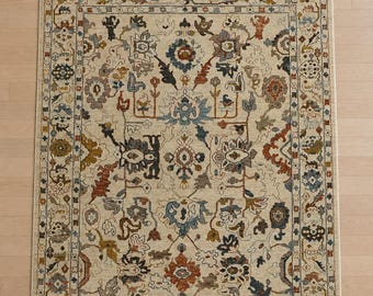 Tappeto Oushak beige in lana annodato a mano, dimensioni 4x6, 5x8, 6x9, 8x10 piedi, tappeto turco antico.