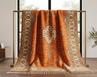 Hand Knotted Terracotta Oushak Rug, Wool Vintage Area Rug Custom Carpet