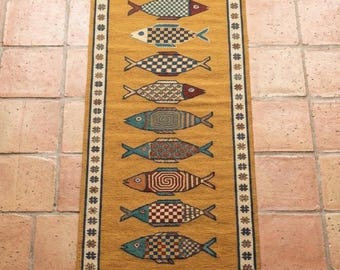 Handgeknüpfter Fischläufer / Teppichläufer / Unikat