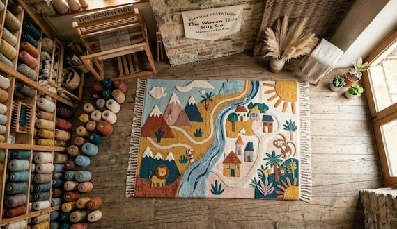 Hand-Tufted Kids Play Rug - Scenic Wool Area Rug for Nursery Decor
