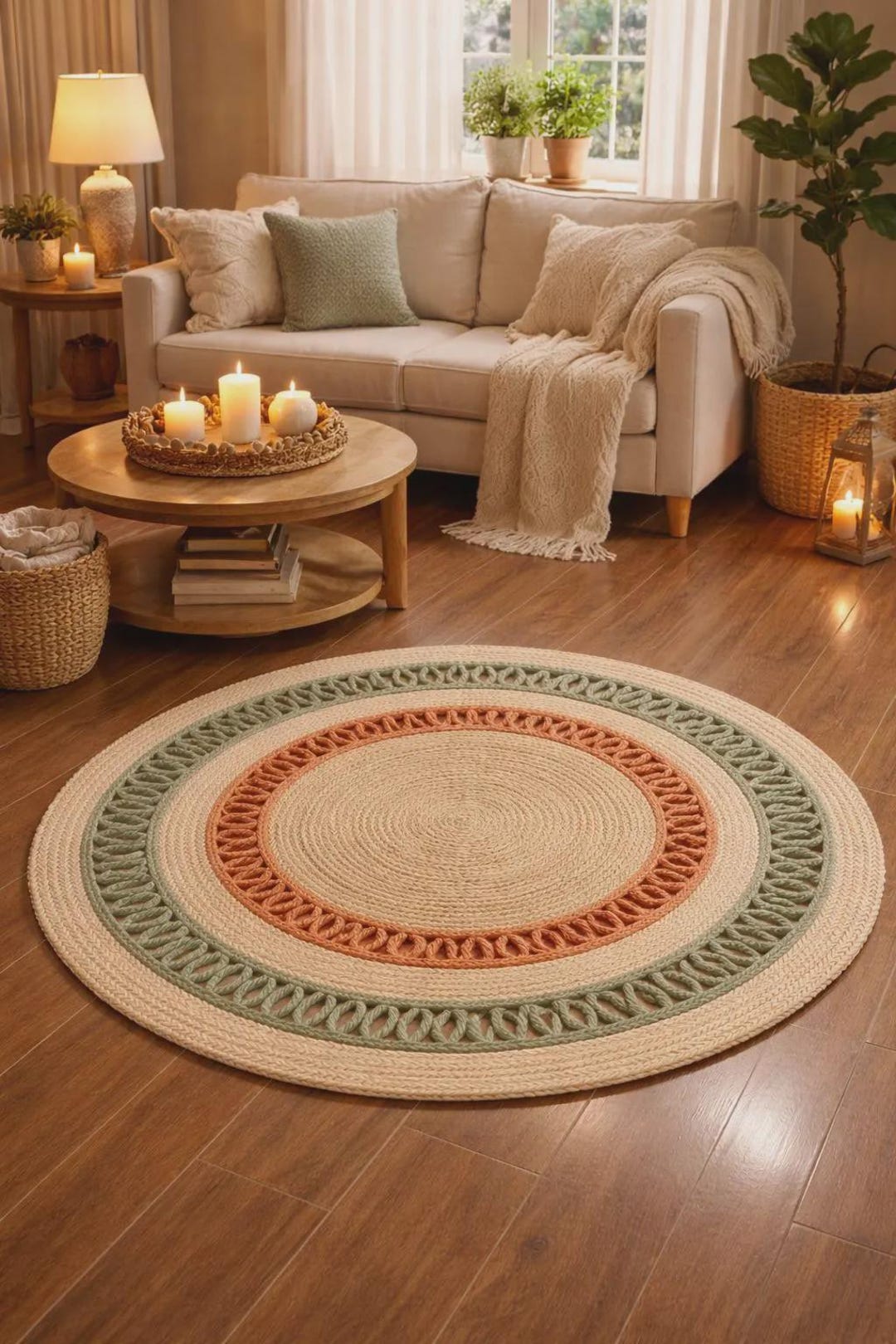 Boho Round Round Jute Rug | Boho Decor & Hand Braided Natural Fiber Area Rug - Etsy