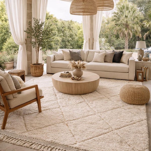 Handmade Moroccan Wool Rug | Cream Beni Ourain Berber Carpet