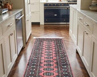 Pink Afghan Runner Rug Handmade Wool Hallway Carpet Custom Size
