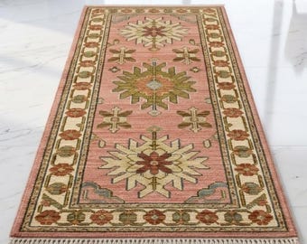 Pink Oushak Runner Rug Hand Knotted Wool Hallway Carpet Custom Size