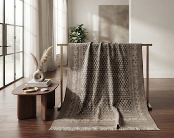 Hand Knotted Bokhara Wool Rug, Neutral Area Rug, Traditional Gul Motif Carpet