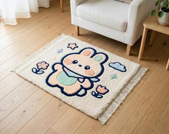 Alfombras tejidas a mano / Decoración floral, de ositos de peluche, aguacates y ojo turco