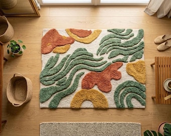 Abstract Hand Tufted Wool Rug Organic Modern Boho Area Rug,Home Decor