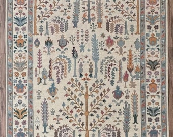 Hand Knotted Tree of Life Rug, Wool Oushak Area Rug, Custom Handmade Carpet