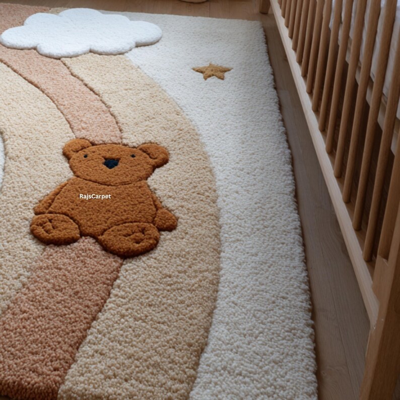 Baby Lisa Rug Teddy Bear Nursery Kids Room Rug | Handmade-tufted Wool Moon and Cloud ...