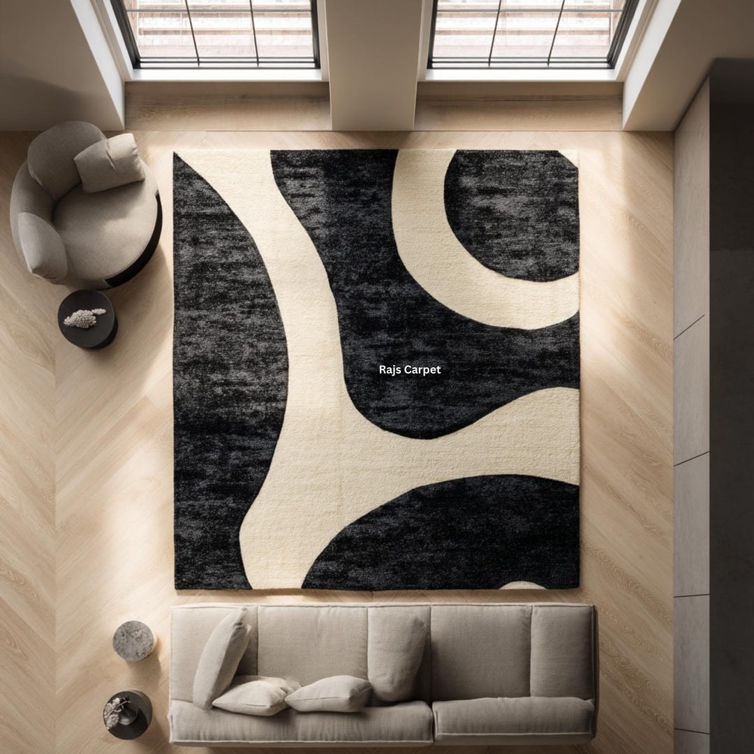 Black & Ivory Abstract Area Rug | Bold Area Organic Pattern Rug for ...