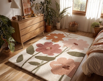 Floral Rugs for Living Room | Tufted Botanical  Bedroom Area Carpet