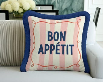 Pink Striped Fringed Cushion Cover – Bon Appétit Kitchen Decor