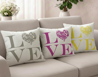 Love Cushion Cover Ornamental Heart Romantic Throw Pillow Case