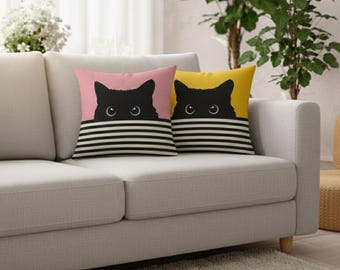 Cat Cushion Cover Striped Modern Throw Pillow Case Decor