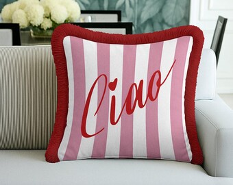 Red Ciao Striped Fringed Cushion Cover – Italian Retro Decor