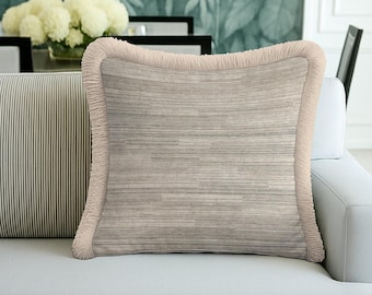 Beige Textured Fringed Cushion Cover – Neutral Minimalist Decor