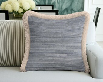 Grey Textured Fringed Cushion Cover – Minimalist Modern Decor