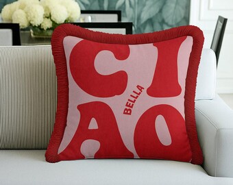 Red Ciao Bella Fringed Cushion Cover – Italian Modern Decor