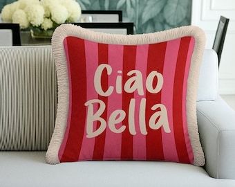 Red Pink Striped Fringed Cushion Cover – Ciao Bella Italian Coastal Decor