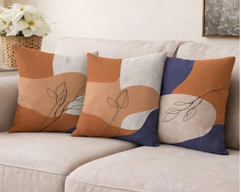 Terracotta Abstract Cushion Cover Modern Line Art Minimalist Pillow