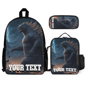 Personalized Dinosaur Backpack 3 Piece Set, Lightning Storm Monster Lunchbag Pencilcase