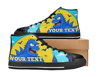 Scarpe da bambino alte in tela con dinosauro, regalo personalizzato