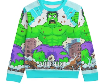 Kid's Round Neck Sweatshirt Superhero Monster Personalized Text