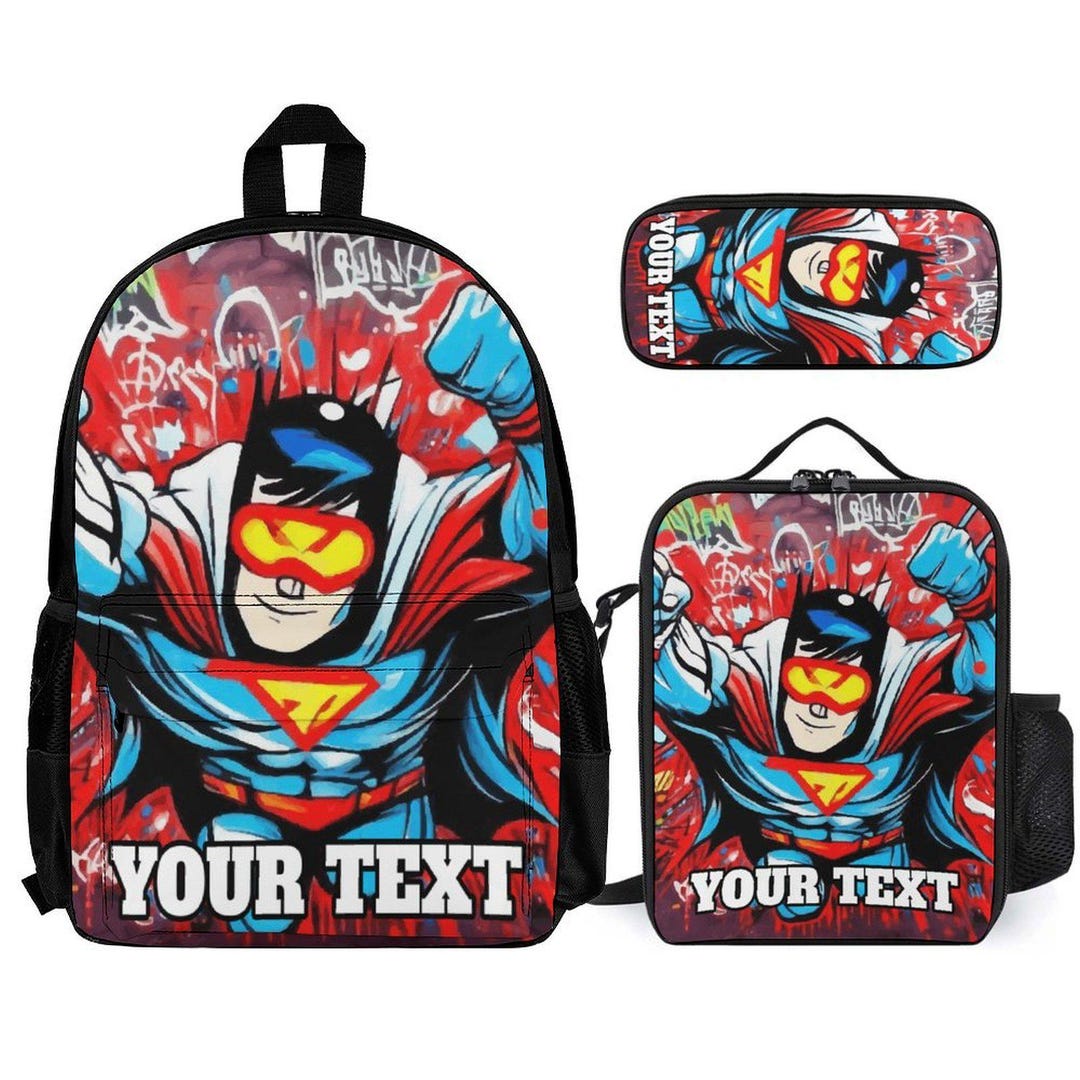 Personalized Superhero Backpack Set Custom Lunch Bag Pencil Case - Etsy