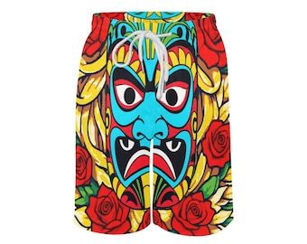 Boys Swimming Trunks Tiki Mask Graphic Print Polyester Shorts