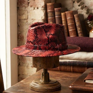 Handmade Python Leather Fedora Hat, Luxury Snake Print Men Women Hat, Custom Cowboy Hat, Western Festival Hat, Gift for Him