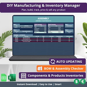 Inventory Tracker Google Sheets | Manufacturing Dashboard, Purchase Order Tracker, Pricing & COGS Calculator | DIY Business