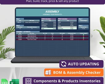 Monitoraggio inventario Fogli Google / Dashboard di produzione, Monitoraggio ordini di acquisto, Calcolatore prezzi e costo della merce venduta / Attività fai da te