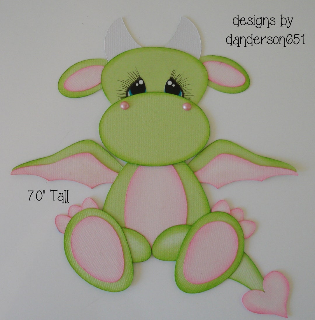 Scrapbook Dragon Pink Girl Kids Animals Title Die Cut A Premade Paper ...